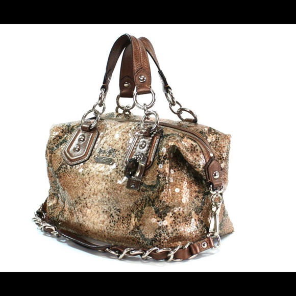 100% Authentic COACH Madison Python Print Sequins Bag - Picture 1 of 4